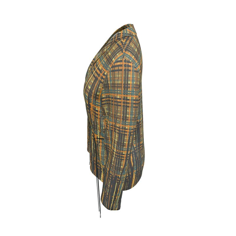 Wrap Blazer in paint storm mustard, moonstone, grey and raisin