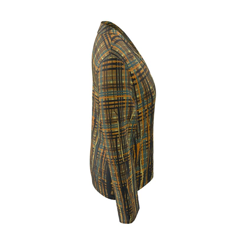 Wrap Blazer in paint storm mustard, moonstone, grey and raisin