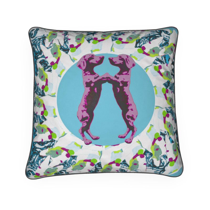 Cushions in dancing dachshunds turquoise
