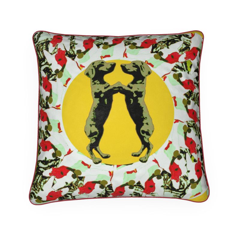 Cushions in mad dogs dancing dachshunds yellow pink