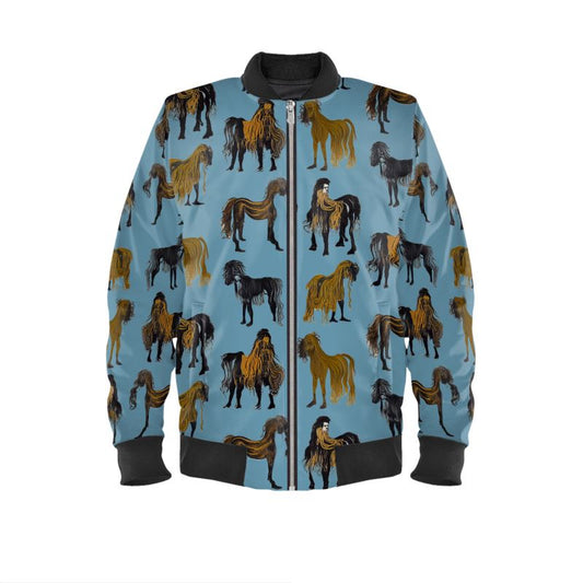 Reversible Silk Bomber Jacket in hairy horses air force blue