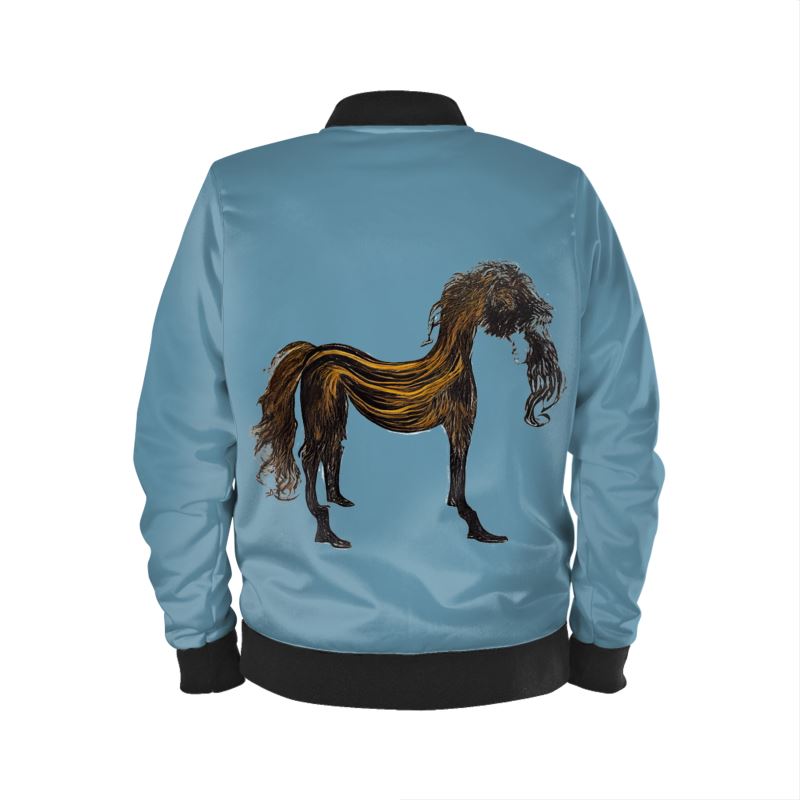 Reversible Silk Bomber Jacket in hairy horses air force blue