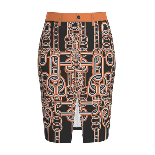 Denim Midi Skirt in Diagonal Chains Gray Coral