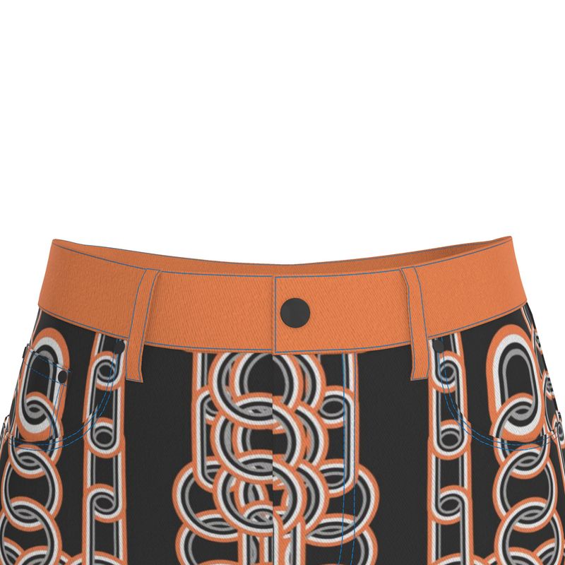 Denim Midi Skirt in Diagonal Chains Gray Coral