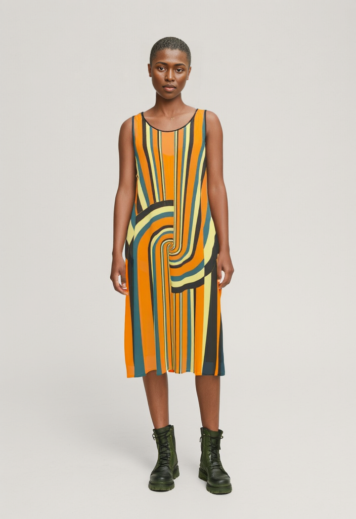 Sleeveless Midi Dress in Loop  Orange