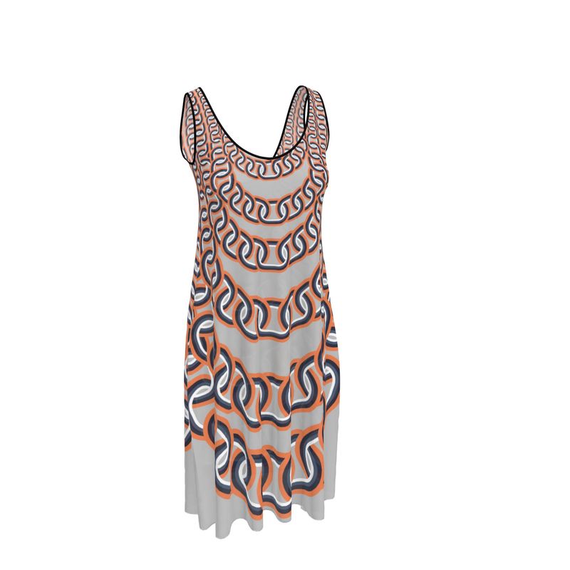 Sleeveless Midi Dress in  graduating chains in grey coral