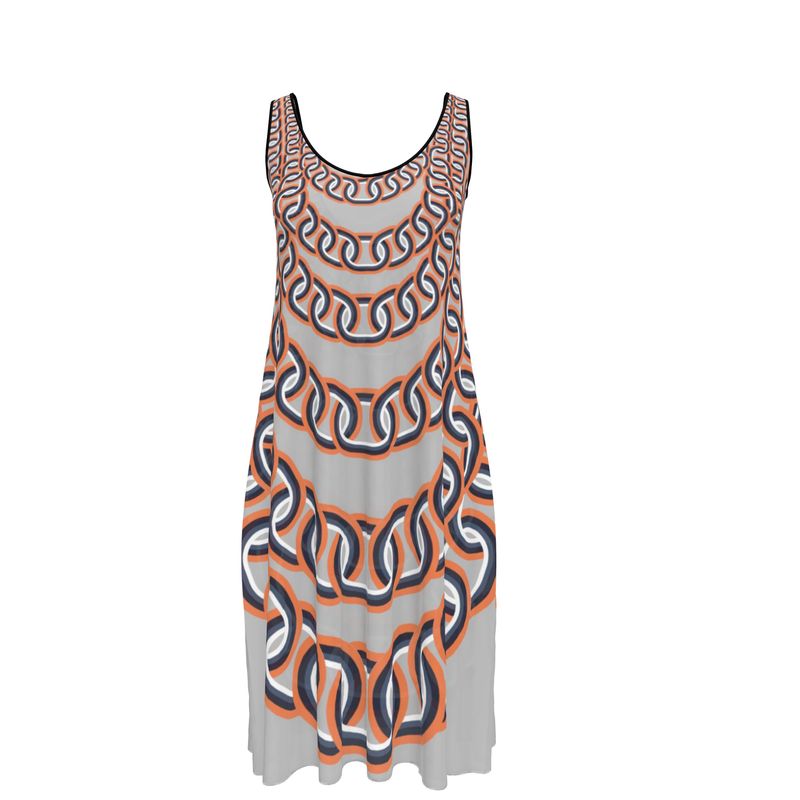 Sleeveless Midi Dress in  graduating chains in grey coral