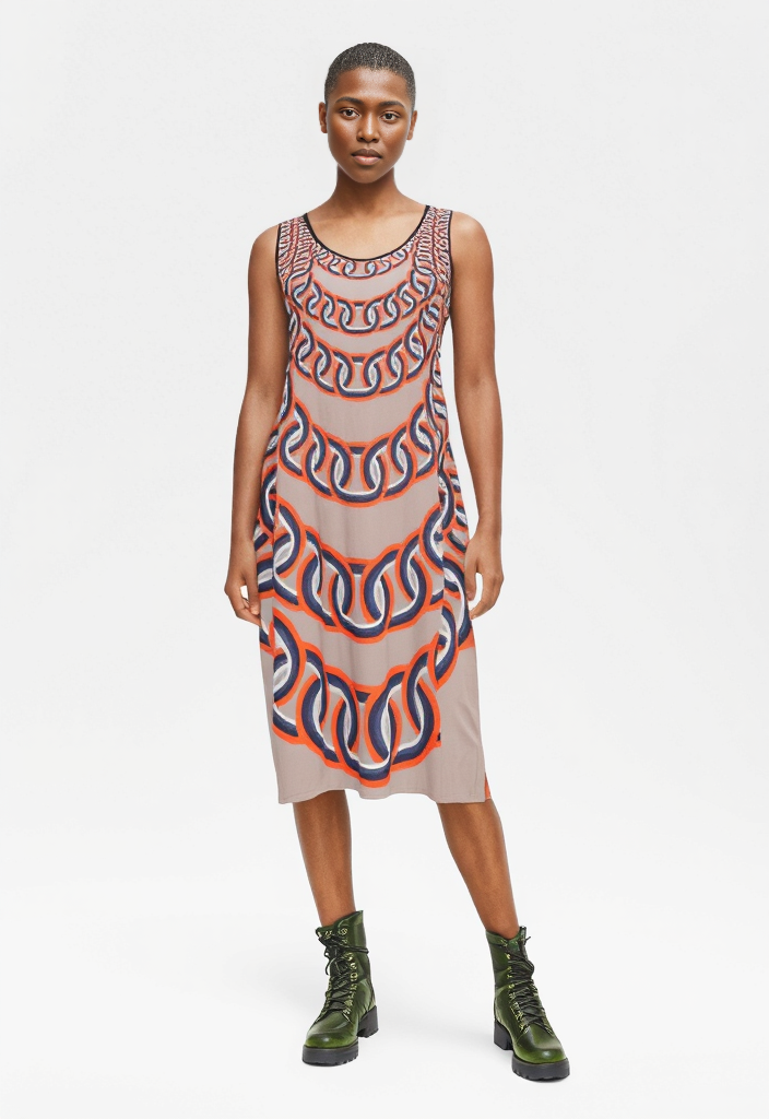 Sleeveless Midi Dress in  graduating chains in grey coral