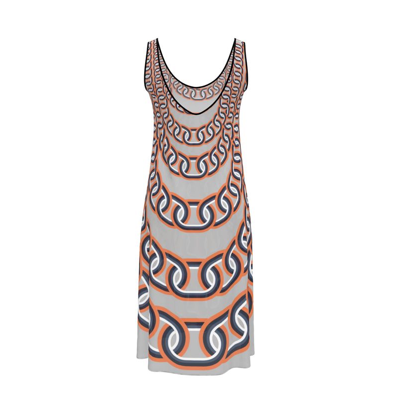 Sleeveless Midi Dress in  graduating chains in grey coral