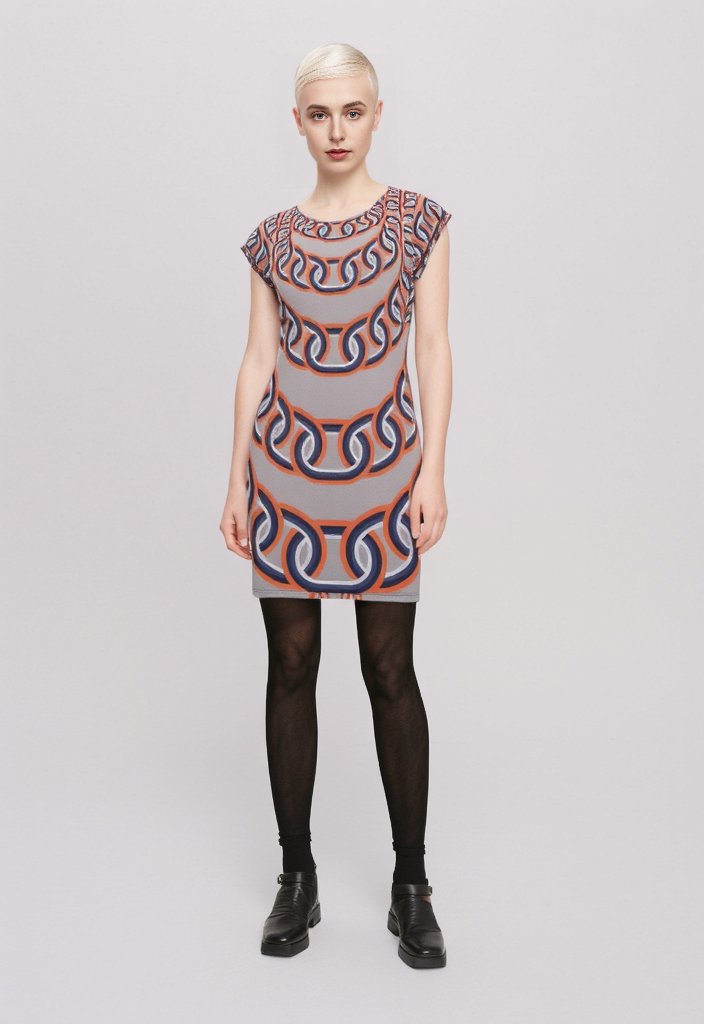 Tunic T Shirt Dress in graduating chains grey coral