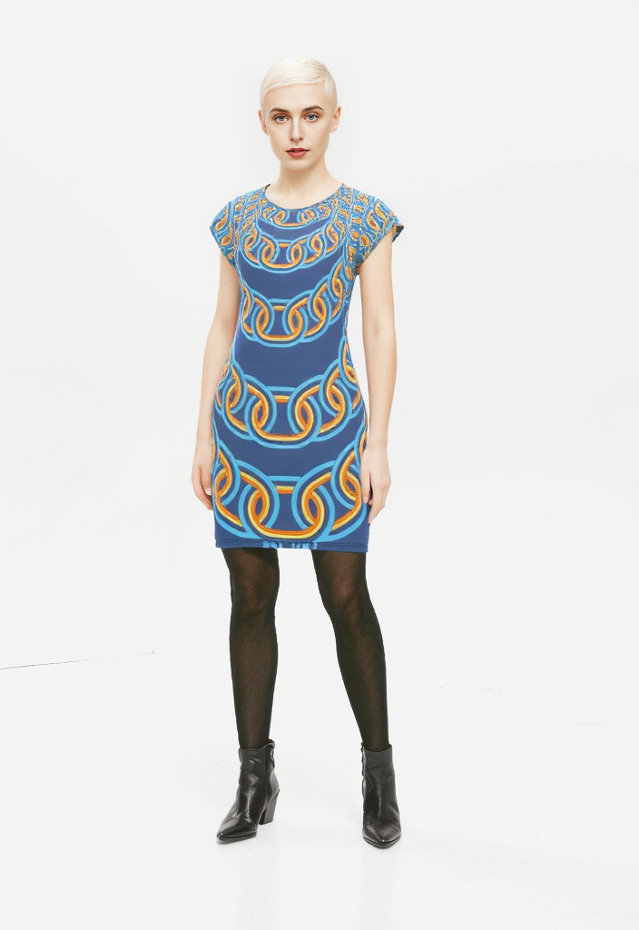 Tunic T Shirt Dress in Graduating Chains  Vivid