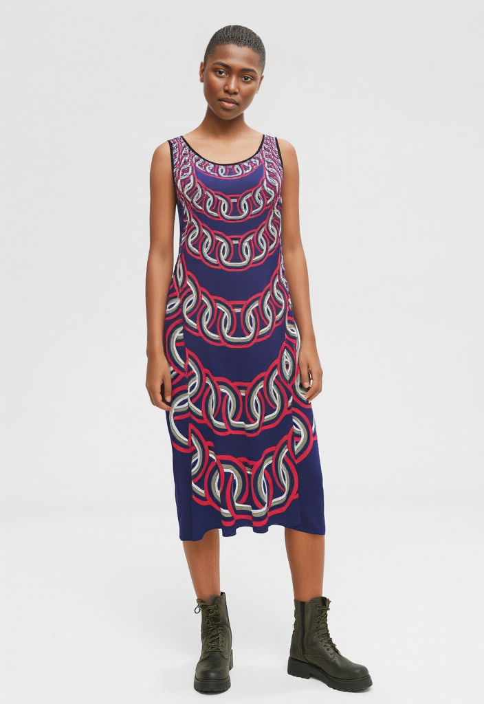 Sleeveless Midi Dress in graduating chains blue