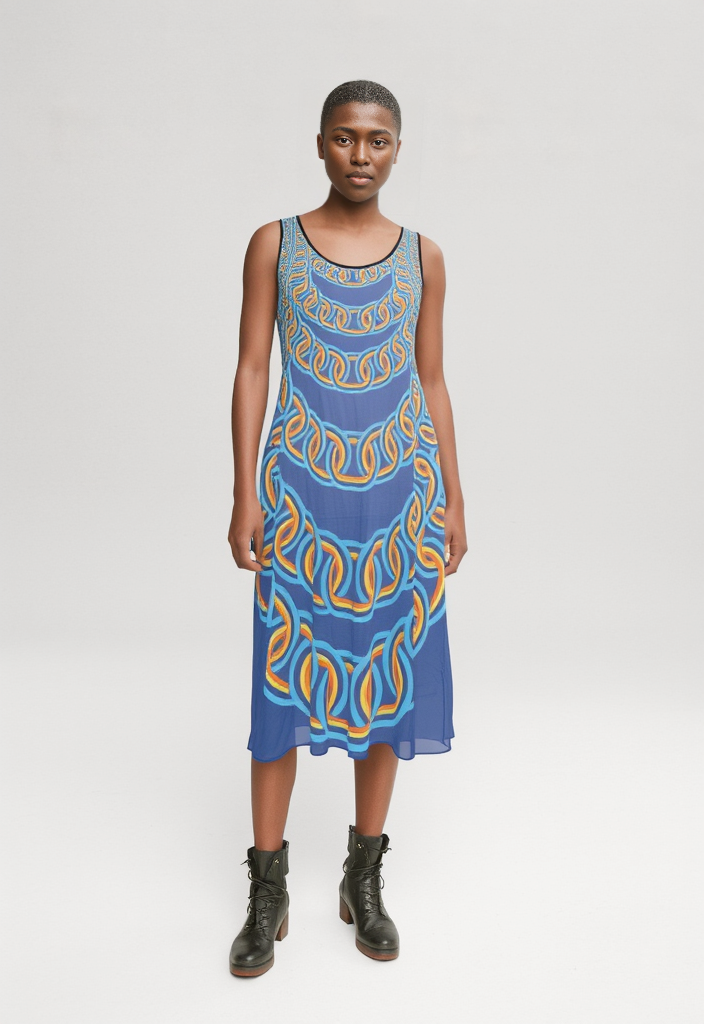 Sleeveless Midi Dress in graduating chains vivid