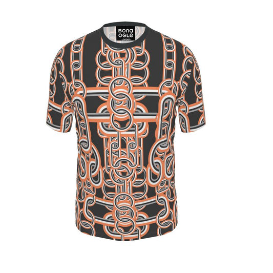 All Over Print T-Shirt in Diagonal Chains Gray Coral