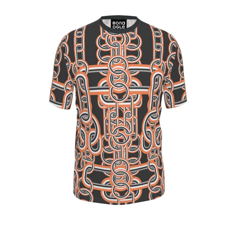 All Over Print T-Shirt in Diagonal Chains Gray Coral