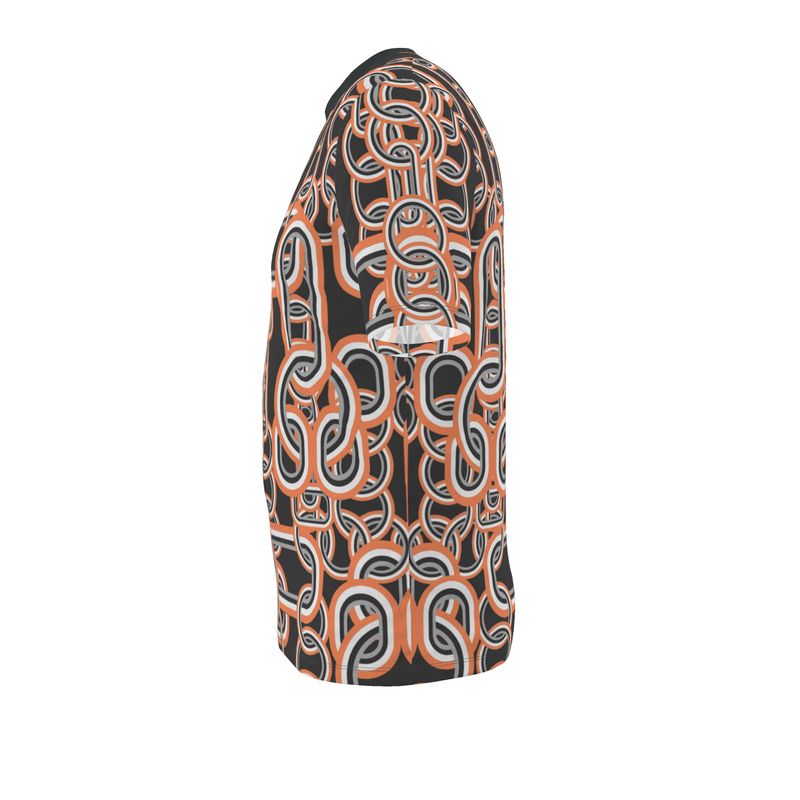 All Over Print T-Shirt in Diagonal Chains Gray Coral
