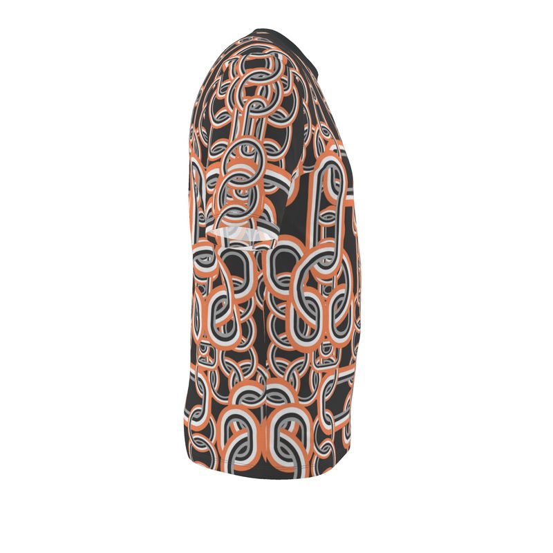 All Over Print T-Shirt in Diagonal Chains Gray Coral