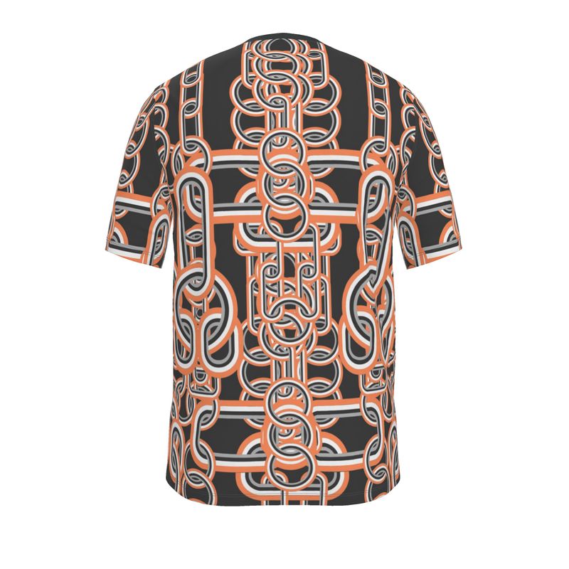 All Over Print T-Shirt in Diagonal Chains Gray Coral