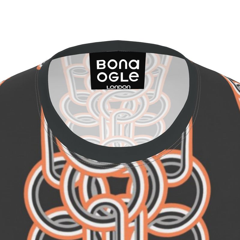 All Over Print T-Shirt in Diagonal Chains Gray Coral
