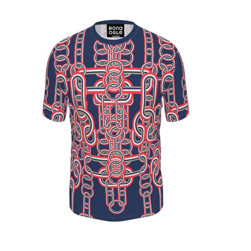 All Over Print T-Shirt in Diagonal Chains Blue