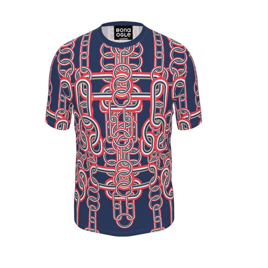 All Over Print T-Shirt in Diagonal Chains Blue
