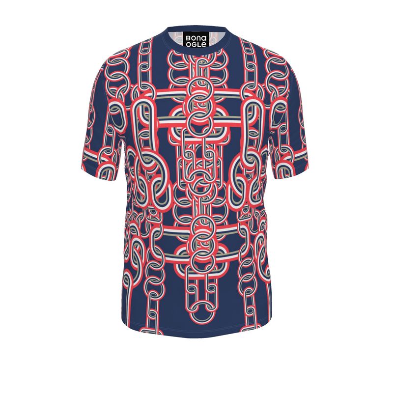 All Over Print T-Shirt in Diagonal Chains Blue