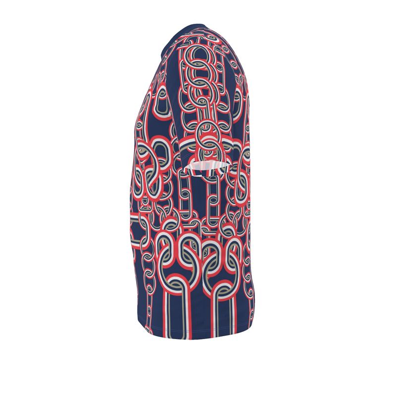 All Over Print T-Shirt in Diagonal Chains Blue