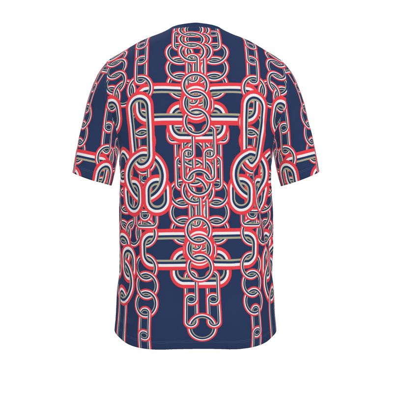 All Over Print T-Shirt in Diagonal Chains Blue