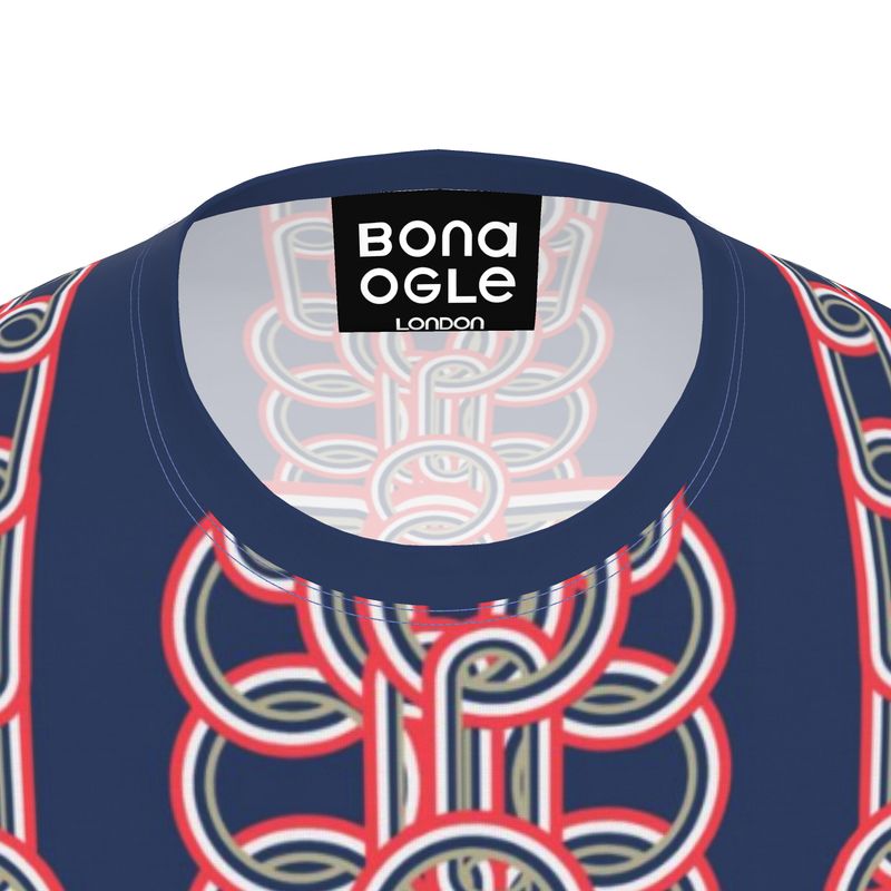All Over Print T-Shirt in Diagonal Chains Blue