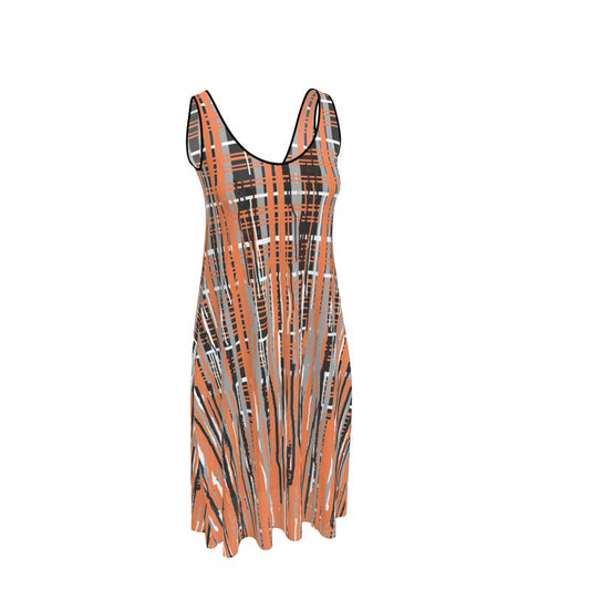Sleevless Midi Dress in Dripping Plaid Gray Coral