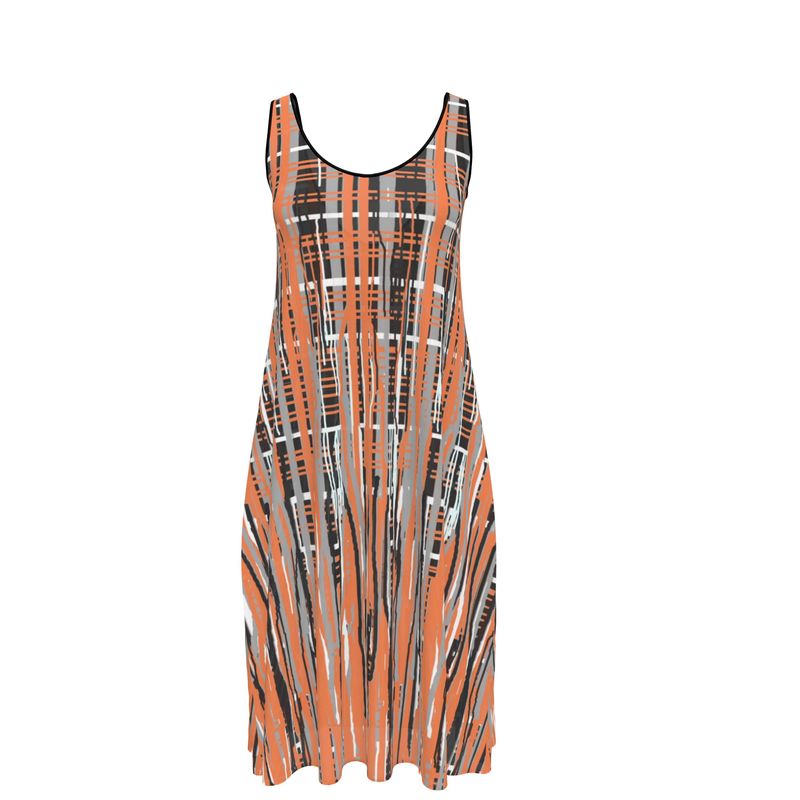 Sleevless Midi Dress in Dripping Plaid Gray Coral