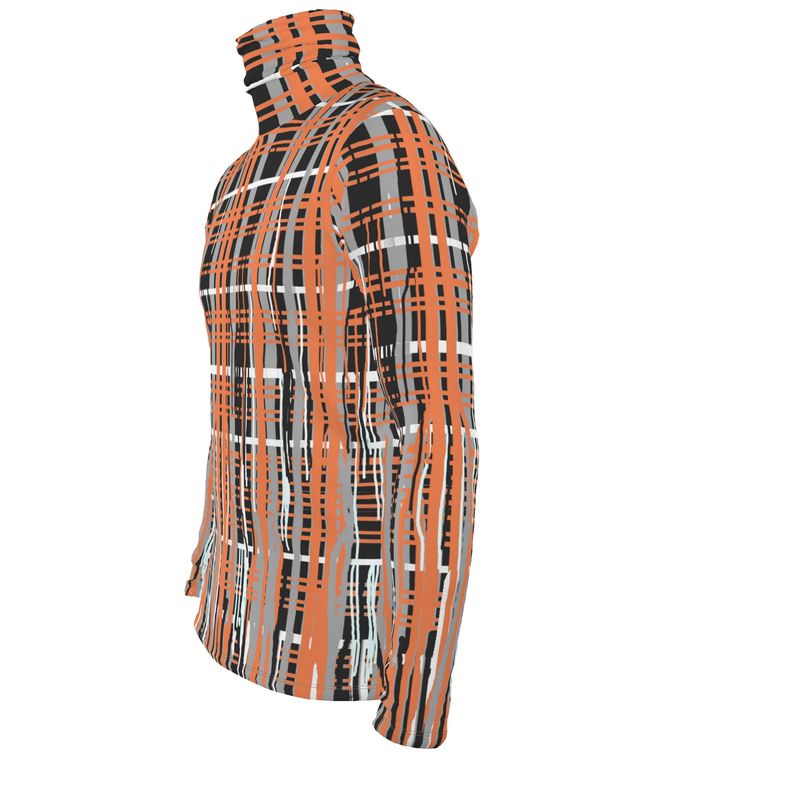 Slim Fit Roll Neck in Dripping Plaid Gray Coral