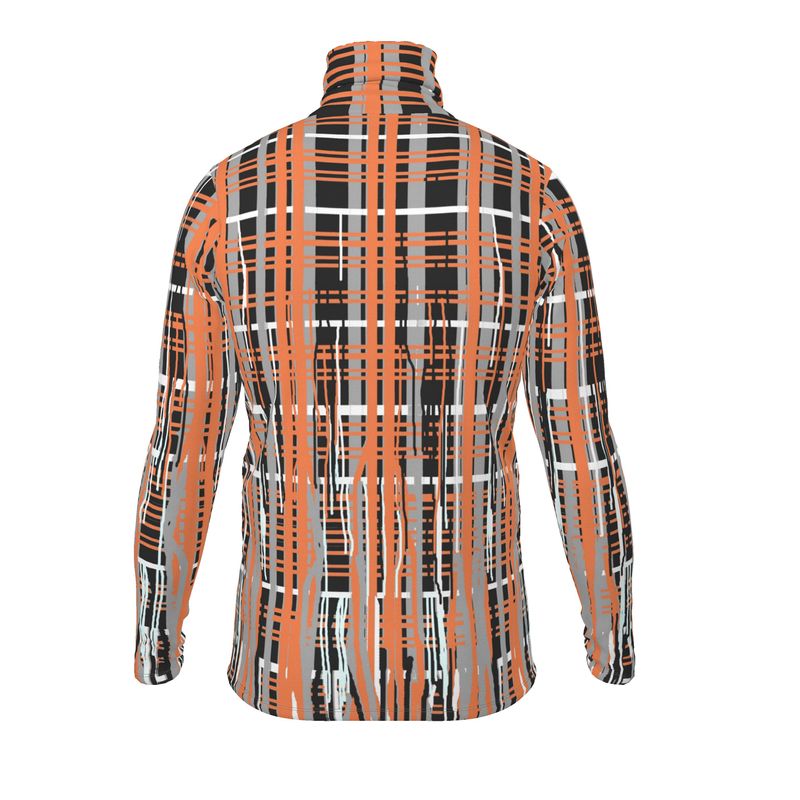 Slim Fit Roll Neck in Dripping Plaid Gray Coral