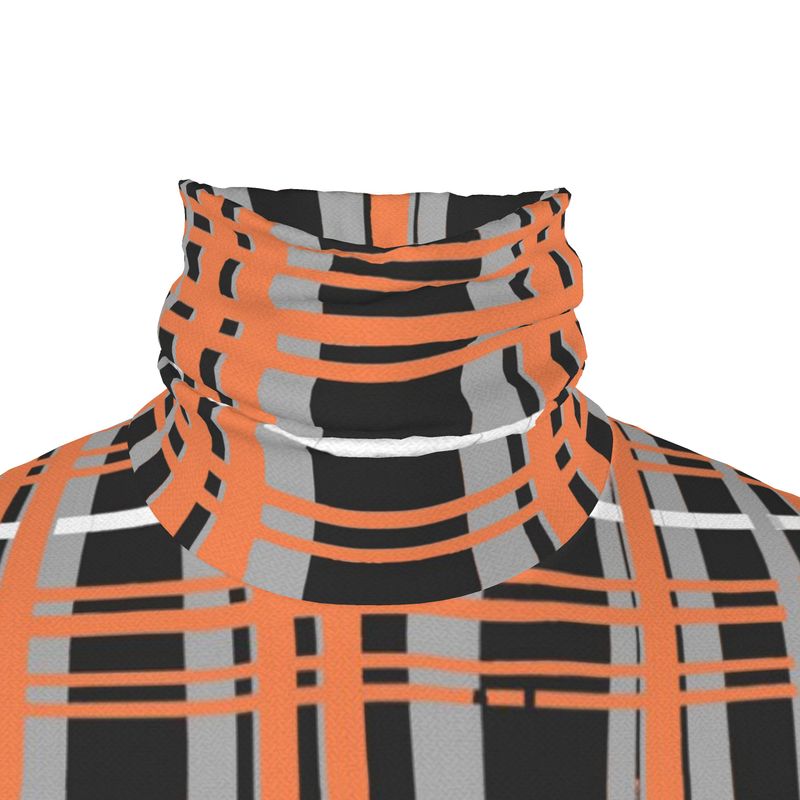 Slim Fit Roll Neck in Dripping Plaid Gray Coral
