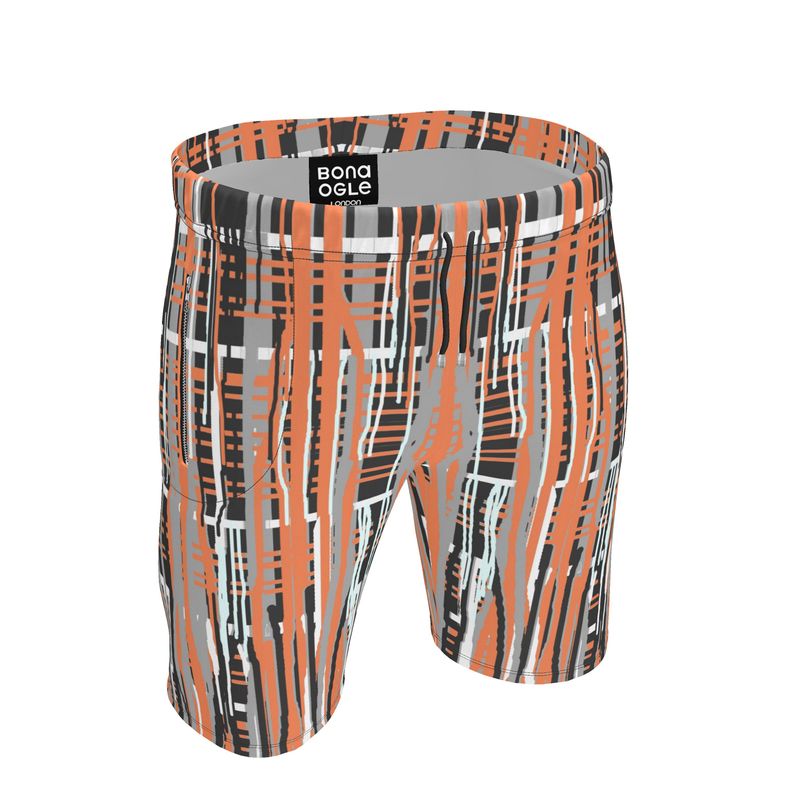 Polo Co-ord Set in Dripping Plaid Gray Coral - Sweat Shorts in Dripping Plaid Gray Coral