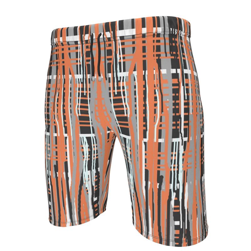 Three Piece Co-ord Set in Dripping Plaid Gray Coral - Sweat Shorts in Dripping Plaid Gray Coral