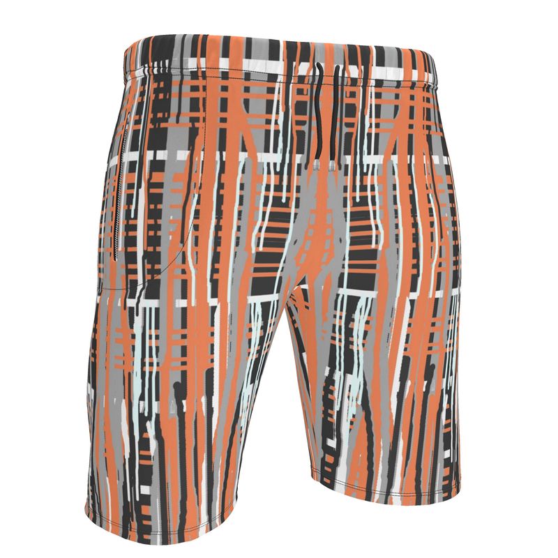 Polo Co-ord Set in Dripping Plaid Gray Coral - Sweat Shorts in Dripping Plaid Gray Coral