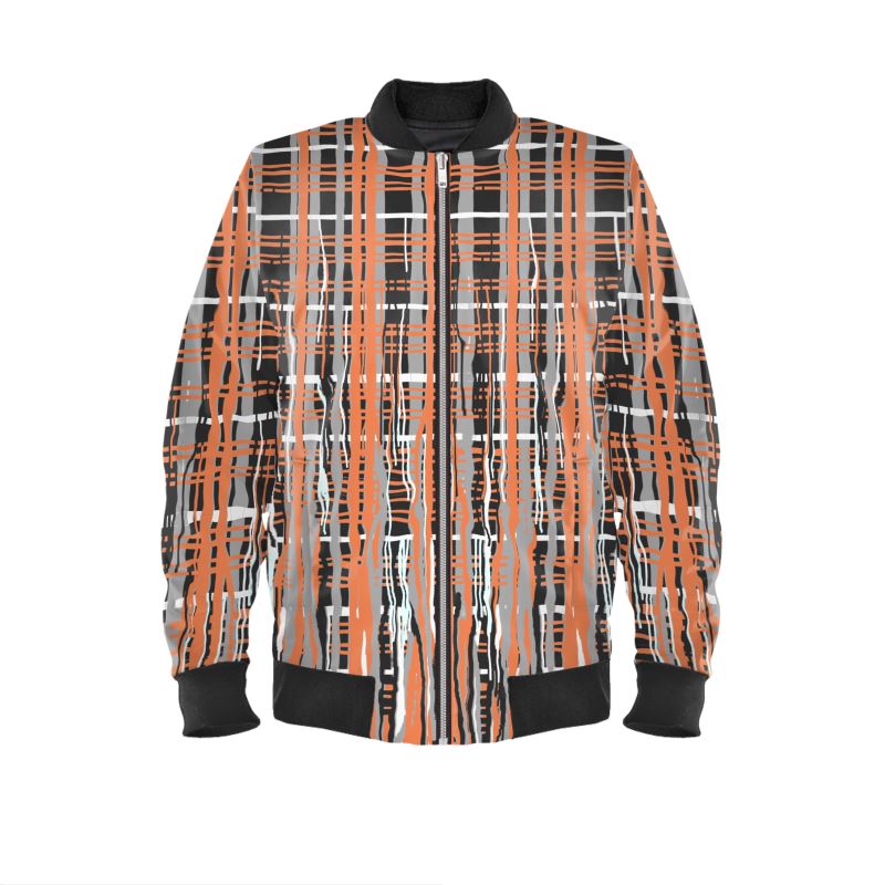 Bomber Jacket in Dripping Plaid Gray Coral