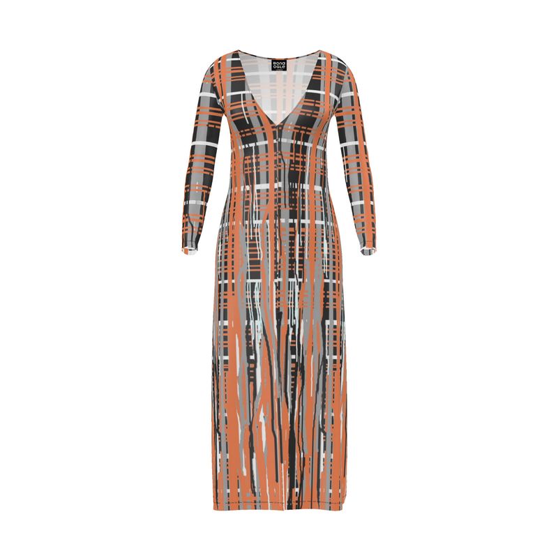 Cardigan Dress in Dripping Plaid Gray Coral