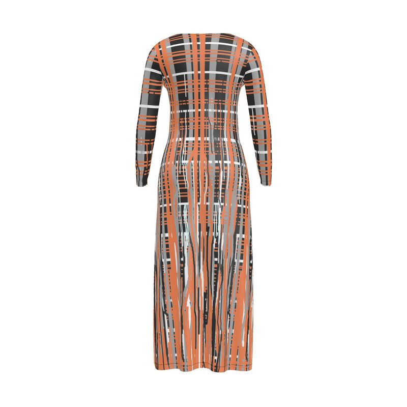 Cardigan Dress in Dripping Plaid Gray Coral