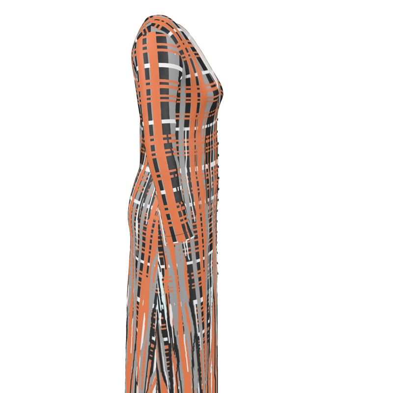 Cardigan Dress in Dripping Plaid Gray Coral