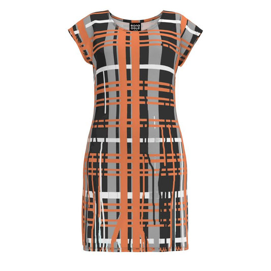 Tunic T Shirt Dress in plaid drips gray coral