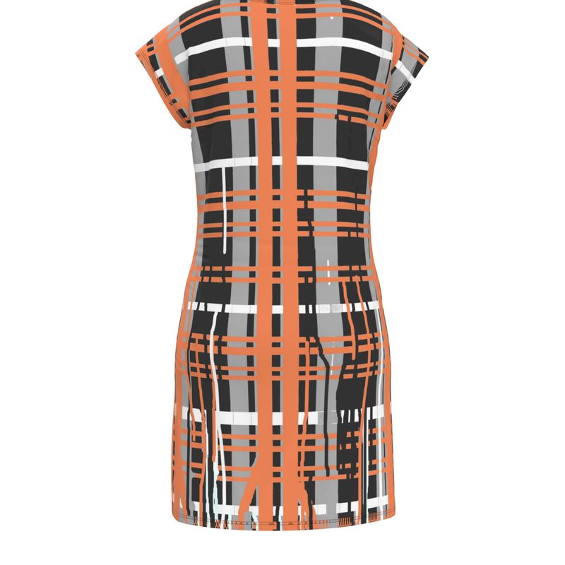 Tunic T Shirt Dress in plaid drips gray coral
