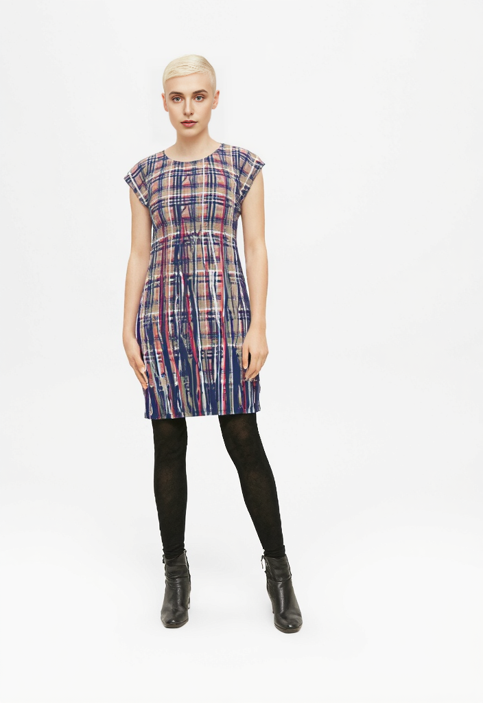 Tunic Tshirt Dress in Dripping Plaid Blue