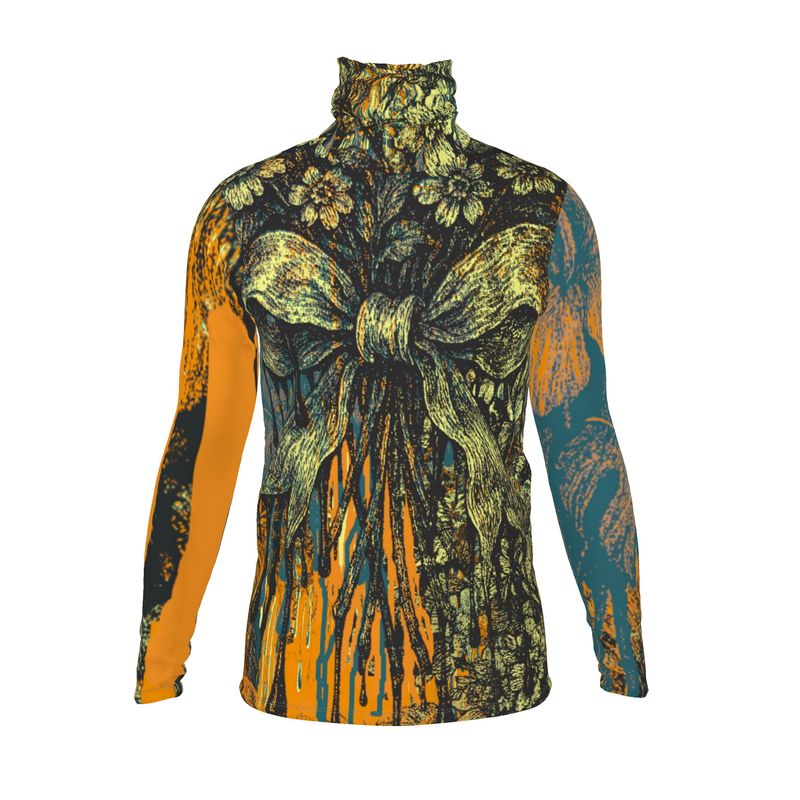 Slim Fit Roll Neck in Dripping Flowers Orange