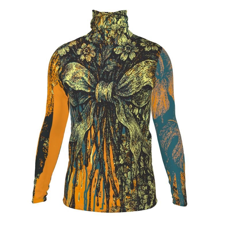Slim Fit Roll Neck in Dripping Flowers Orange