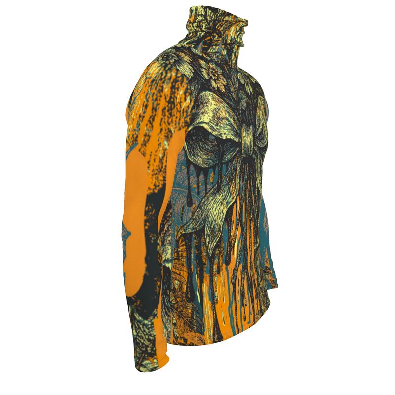 Slim Fit Roll Neck in Dripping Flowers Orange