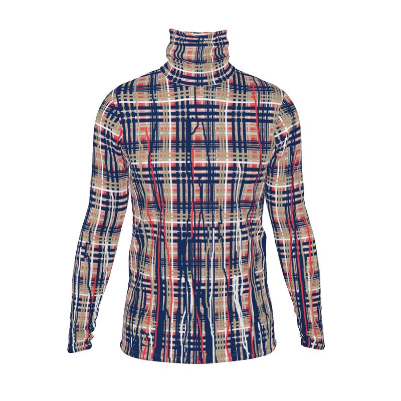 Three Piece Co-ord Set in Dripping Plaid Blue - Slim Fit Roll Neck Top in Dripping Plaid Blue