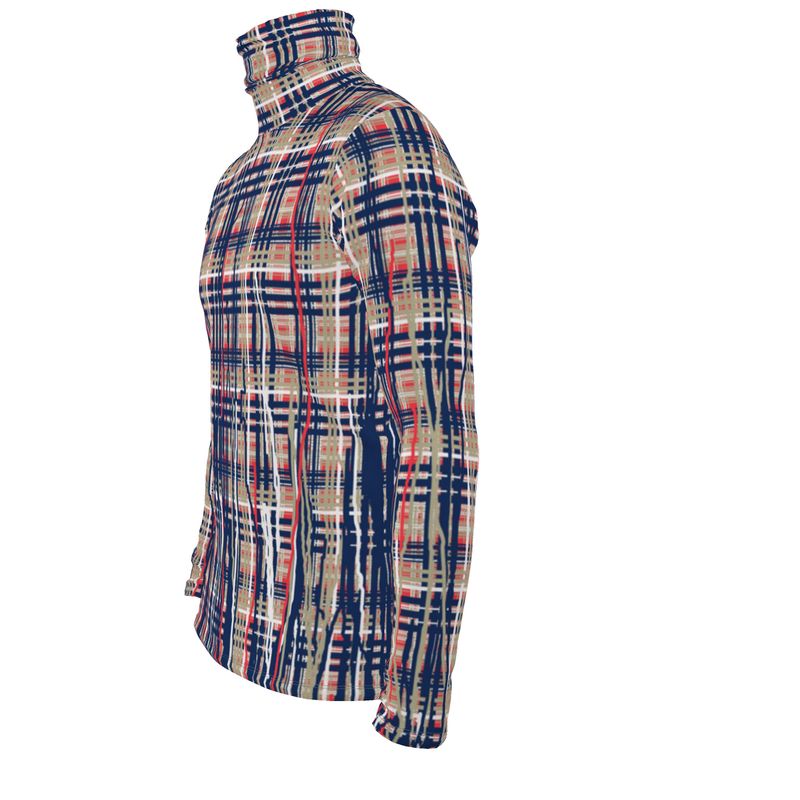 Roll Neck Co-ord Set in Dripping Plaid Blue - Slim Fit Roll Neck Top in Dripping Plaid Blue
