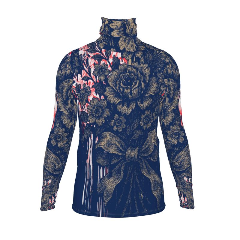 Sllim Fit Roll Neck in Dripping Flowers blue